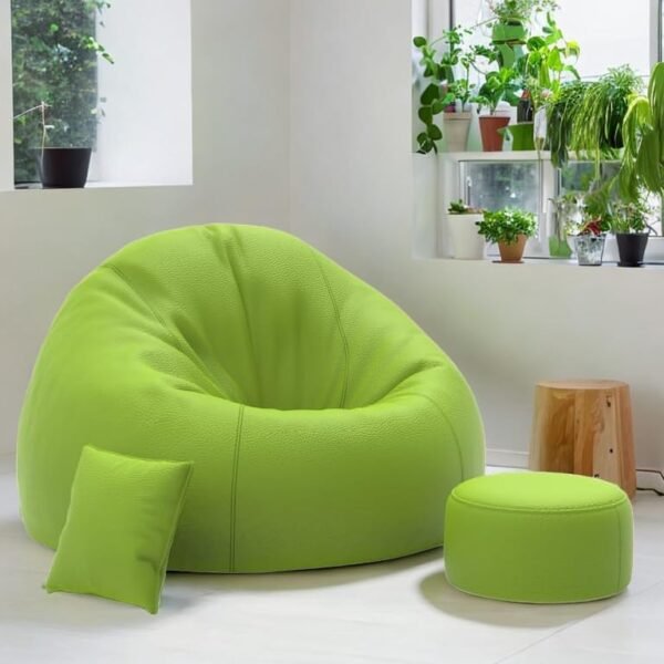Devogue Leather Bean Bag with Foot Stool Pouf & Cushion- Classic Gamer Teardrop Beanbag Lounger for Home, Office, Bedroom & Room- Without Beans (CUSION & Stool, Green, XXXXXL)