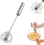 Dhvsam Egg Whisk, Hand Push Whisk Blender, Stainless Steel Egg Beater, Milk Frother, Rotating Push Mixer Stirrer for Whisking, Beating, Stirring Non-Electric Household Silent Blender for Home Kitchen