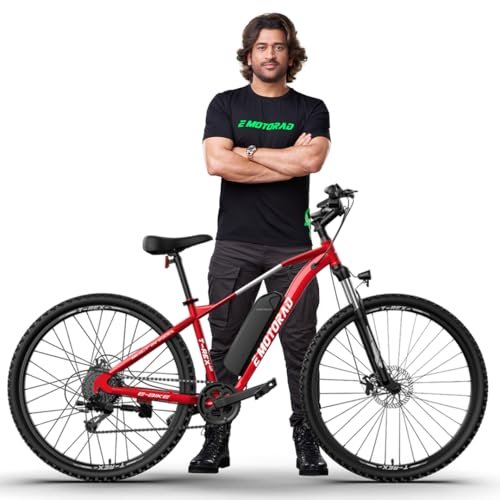 E MOTORAD - RIDE THE ELECTRIC REVOLUTION T-REX AIR Unisex Electric Bicycle 29" Wheel Size 16.5inch Frame 250W BLDC Motor Front Suspension 7 Speed Shimano Gears (Metallic Red, 16.5inch Wheel)