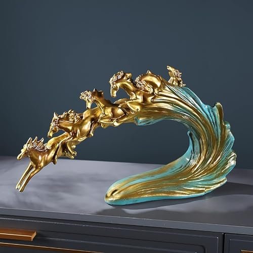 EVVIX Resin Statue, Galloping Horses, Horse Art Figurine Decorative Sculpture Home Decor Horses Figurines Statues, Home/Office/Departmental Furniture, 41 Centimeters