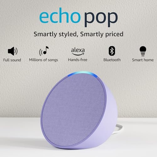 Echo Pop| Smart speaker with Alexa and Bluetooth| Loud sound, balanced bass, crisp vocals| Purple