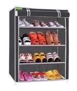 FLIPZON Multipurpose 4-Tiers Shoe Rack with Dustproof Zip Cover, Multiuse Wide Space Storage Rack made by Non Woven Fabric for footwear, Toys, clothes (4 Shelves) (Black)