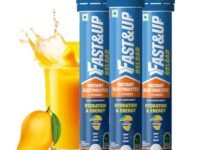 Fast&Up Reload (15 Litres) Low Sugar energy drink for Instant Hydration- 60 Effervescent Tablets with all 5 Essential Electrolytes + Added Vitamins - Certified Electrolytes Drink - Mango flavour