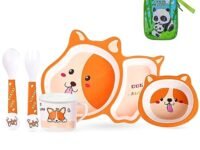 FunBlast Feeding Tableware Set for Kids - 5 Pcs Cartoon Theme Bamboo Fiber Baby Feeding Set Tableware/Baby Crockery Dining Set/Feeding Set for New Born and Toddlers