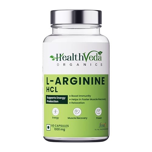 HEALTH VEDA ORGANICS PRIVATE LIMITED L-Arginine 1000 mg with Chromium Picolinate|60 Veg Capsules|Good for Muscle Growth,Stamina,Recovery,Immune Booster & Energy|For Both Men & Women,1000 milligrams