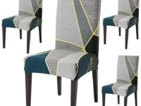 HOKIPO 4 Elastic Stretchable Seat Cover for Chairs Washable Slipcover Protector (AR-4103-S6*4), Polyester Blend
