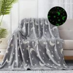 Happy Hues® Glow in The Dark Blanket Kids-Teens Boys & Girls Travel Lightweight Throw Blankets Soft & Fluffy (Grey Moon)