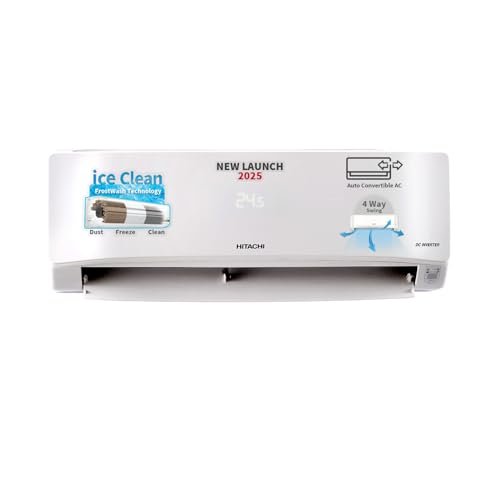 Hitachi 1 Ton Class 5 Star, 4-Way Swing, ice Clean, Xpandable+, Inverter Split AC (100% Copper, Dust Filter - 5400STXL RAS.G512PCBIBT, White)