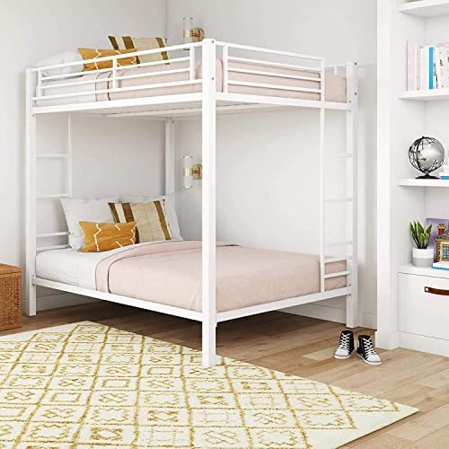 Home Decoration Art Twin Metal Bunk Bed Frame with Ladder (White)