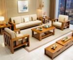 Home furniture Wooden Sofa Set for Living Room and Office 5 Seater Natural Teak Finish Five Seater