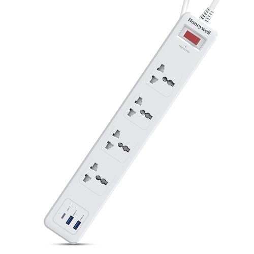 Honeywell 4 Out Surge Protector with Master Switch, Spike Guard/Extension Board, 4 Outlet, PD20W & 2xUSB, 13500Amp, 1.8 Meter Cord, DSW, Automatic Overload Protection, 3 Years Manufacturer Warranty