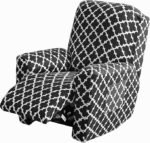 House of Quirk Recliner Slipcover 4 Pieces Stretch Printed Chair Covers with Side Pocket Recliner Sofa Couch Cover Anti-Slip Fitted Recliner Cover Furniture Protector - Black Diamond