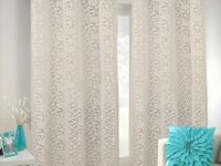 Kuber Industries Flower Design 2 Pieces Sheer Door Curtains Linen Look Semi Transparent Voile Elegance Curtains for Living Dining Room|Bedroom Drapes 48 x 84 Inch Long (Cream) FloralGrommet Curtains
