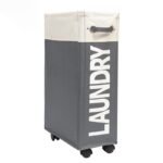 Kuber Industries Heavy Duty Laundry Basket for Dirty Clothes | Waterproof Washing Clothes Storage Basket & Bin | Foldable Unwashed Cloth Organiser Hamper | For Kids Toys in Bedroom (40 Ltr) White-Grey