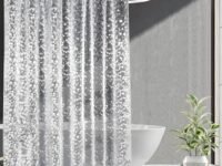 Kuber Industries Shower Curtain (7 Feet) Bathroom Curtain | AC Curtains | PVC Waterproof Bathtub Curtain | 8 Rings Curtain | Bathroom Window Curtain | Stone Print | Transparent