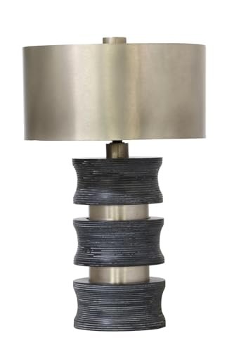 LF Home Collar Accent Table Lamp with Nickle Wood Finishing Table Lamp Night Lamp for Bedroom Home Decor Items Lamp for Living Room Bedside Lamp- Grey, Size(12x12x18.75 inch)