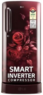 LG 185 L 5 Star Inverter Direct-Cool Single Door Refrigerator (GL-D201ASEU, Scarlet Euphoria, Base stand with drawer)