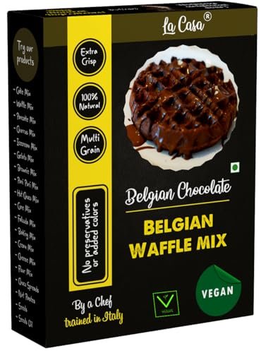 La Casa Belgian Chocolate Belgian Waffle Mix | Pancake Mix | Vegan | Multigrain | Egg-Less | No Colors Or Preservatives | 400 Gm