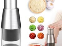 Luteti Manual Pressed Chopper Garlic Press Crusher Stainless Steel Garlic Chopper Handle Garlic Peeler Kitchen Food Mincer Gadget for Ginger Chili Black Pepper Onion Salad
