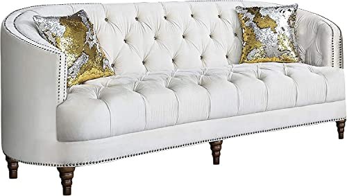 MODERN WAVE Jordynn 3 Seater Velvet Tufted Sofa, Loveseat, Chaise Lounge, Sectional Sofa for Living Room Bedroom Office. (White)
