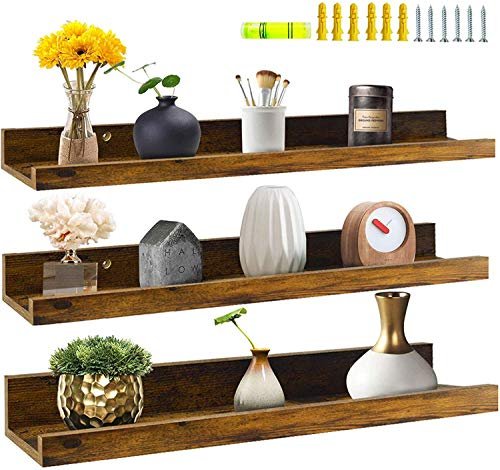 ODEJIA Sheesham Wood Wall Mounted Rustic Large Picture Ledge Floating Wall Shelf - 3 Different Sizes (Set of 3, 16 Inch )