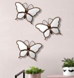 Painting Mantra Set of 3 Decorative Beautiful Butterfly Design Wall Mirror for Living Room -7 x 9 Inchs