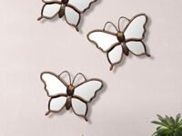 Painting Mantra Set of 3 Decorative Beautiful Butterfly Design Wall Mirror for Living Room -7 x 9 Inchs