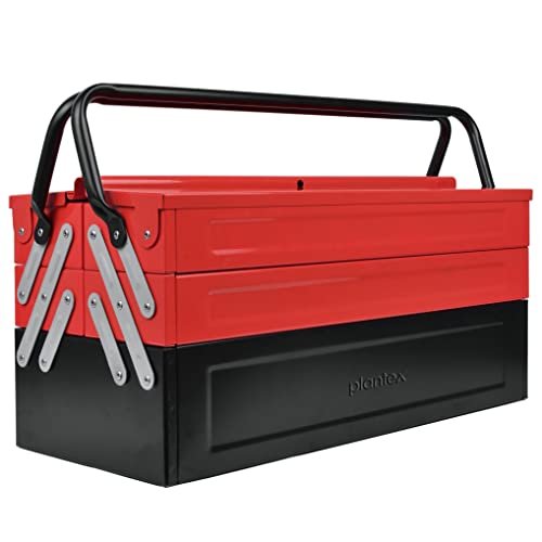 Plantex Tool Box for Home/Sturdy Tools Box With Large Capacity/Empty Tool Box/Tool Organizer for Carpenter, Garage, And Home Essential Tools - 5 Compartments - (Red & Black) - Metal