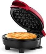 PrimAlite Mini Waffle Maker 4 Inch- 350 Watts: Stainless Steel Non-Stick Electric Iron Machine for Individual Belgian Waffles, Pan Cakes, Paninis or Other Snacks - Tangy Red