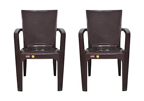 Prima Plastic Chair for Living Room | Set of 2 | Chair for Home, Living Room, Outdoor | Stackable Chair with arm | 100% Virgin Plastic | Big Boss 1 (Weather Brown Colour)