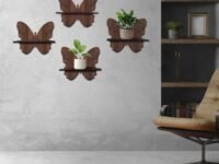 Rellon Industries Wall Mounted Shelf for Living Room Stylish MDF Floating Shelf, Freestanding for Living Room, Bedroom, Kitchen - Easy Assembly, Set of 4((BUTERFLY Shelf)
