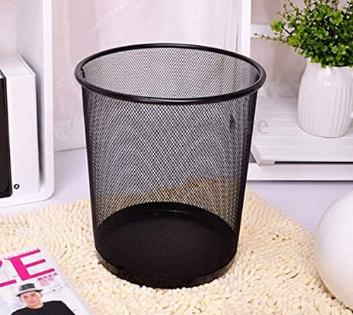SAJAG Recycling Open Top Mesh Dustbin Trash Can Wastebasket, Dust Bin Without Lid, Round Metal Mesh Waste Basket for Home, Office, Black (Pack of 1)