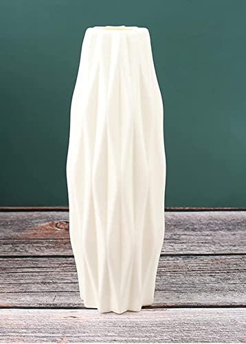 SATYAM KRAFT 1 Piece Small Size Light Weight Plastic Vase (ONLY VASE,NO Flower) Ceramic Look Unbreakable for Flower Pot, Home Décor, Bedroom, Office, Living Room, Table Centrepiece,Craft(White,21 cm)