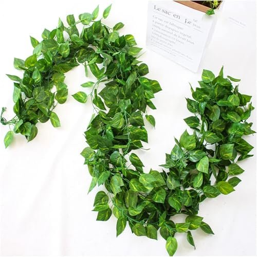 SATYAM KRAFT 4 Lines Realistic Artificial Flower Wall Hanging Leaf Green Leaves–Decorative Greenery, Faux Leaves & Ferns for Living Room,Balcony,Office & Garden(7 Feet)(Fabric)