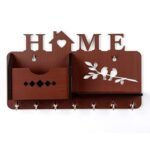 Sehaz Artworks Key Holder for Home Decor Stylish | Key Hangers for Wall | Wooden Key Stand for Wall (7 Hooks, MDF Brown)