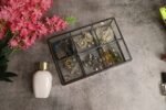 Spaziomaker Collection 6 compartment vanity organizer Glass Box Rectangular Jewelry Display Organizer Box Vanity Lidded Box Home Decor Accent Decorative Box (Black)
