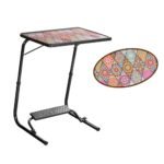 TABLE MAGIC Alloy Steel - Laptop Table Mat Finish, Lapdesk, Utility Table, Table with Footrest, Height Adjustable Table, Work at Home Table (Tm Footrest- Mandala Black, Large)