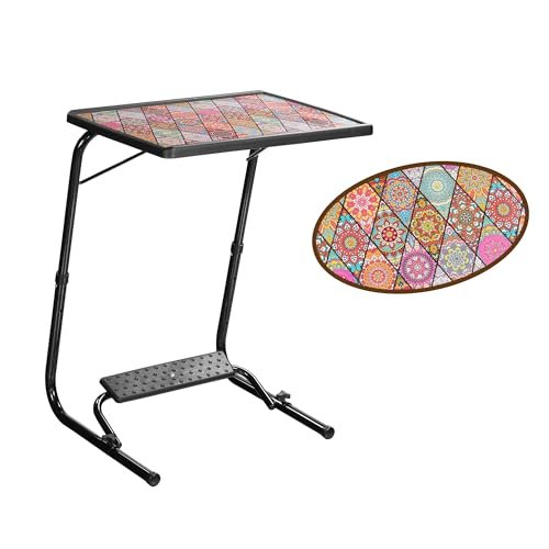 TABLE MAGIC Alloy Steel - Laptop Table Mat Finish, Lapdesk, Utility Table, Table with Footrest, Height Adjustable Table, Work at Home Table (Tm Footrest- Mandala Black, Large)