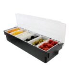 THW® Ice Cooled Condiment Holder Dispenser Tray | 6-Compartment Garnish Tray for Candy, Dips & Salad | Chilled Serving Container for Home, Work, Restaurants & Bars | Keeps Food Fresh and Organized