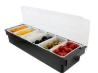 THW® Ice Cooled Condiment Holder Dispenser Tray | 6-Compartment Garnish Tray for Candy, Dips & Salad | Chilled Serving Container for Home, Work, Restaurants & Bars | Keeps Food Fresh and Organized