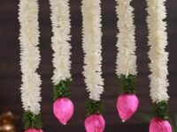 TIED RIBBONS 5 Pcs Lotus Hangings for Decoration Home Decor Wall Door Mandir Pooja Room Office Birthday Wedding Stage Backdrop Navratri Decorative Items (37.3 cm Each) Artificial Mogra Flower Garlands