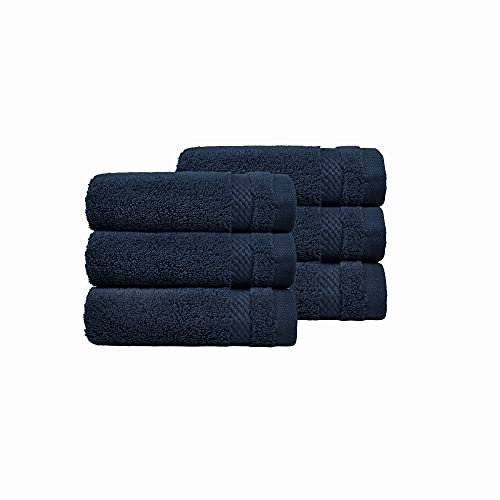 TRIDENT Nectarsoft Face Towels, 100% Cotton Towels, Zero Twist Yarn, 6 Face Towel Set, Luxurious Soft, Extra Absorbent, 625 GSM, Navy