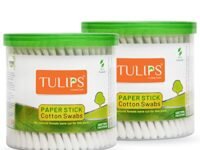 TULIPS Cotton Ear Buds/Swabs (pack of 2) with White PAPER Sticks (200/400 Tips) in a Jar