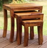 UNITEK FURNITURE Sheesham Wood Nesting Tables Set of 3 Stools (Honey Finish)