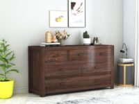 Unique Woodcraft Sheesham Wood Chest of 6 Drawers Multipurpose Sideboard Storage Cabinet Wooden Dresser for Bedroom Living Room Home (Walnut Finish)