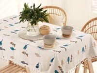 Urban Space 100% Cotton Dining Table Cover 4 Seater, Printed Cotton Table Cloth for Center Table, Table Cover with Tassels (High Bird Blue, 4 Seater - 56" x 72")