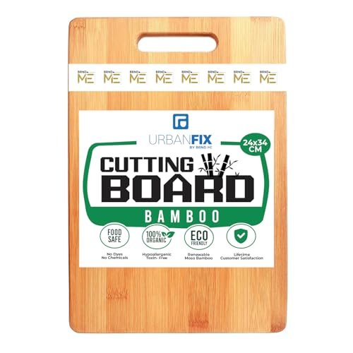 UrbanFix Large Natural Bamboo Wood Chopping Cutting Board for Kitchen Vegetables, Fruits & Cheese, BPA Free, Eco-Friendly, Anti-Microbial Durable and Easy to Clean (34 x 24cm)