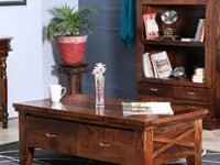 Vivek Wood Rectangle Sofa Centre Coffee Table for Living Room | Outdoor Center Table for Garden with 2 Drawers Storage | Sheesham Wood, Provincial Teak
