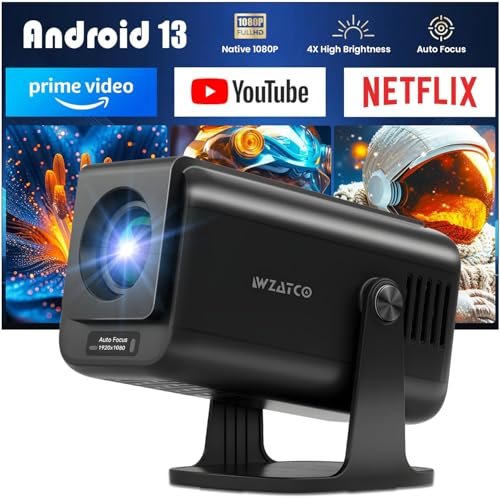 WZATCO Yuva Go Pro Fully Automatic Native 1080P Android 13.0 Smart Projector, Auto Focus, Auto 4D Keystone, 4X Brighter, 4K HDR Support, Rotatable Design, WiFi 6 & BT, Screen Mirroring, ARC, Black