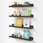 WooDinzo Floating Shelves for Nursery Books Set of 4, 24 Inches Long Wood Photo Picture Ledge Shelf with Lip, Rustic Wall Shelf for Kids Bedroom Bathroom Living Room Office Frames (Brown)